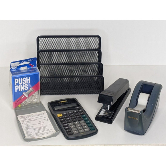 Office Supplies Desk Accessory Lot Stapler Tape Dispenser Pins Calculator WORKS - Picture 7 of 7